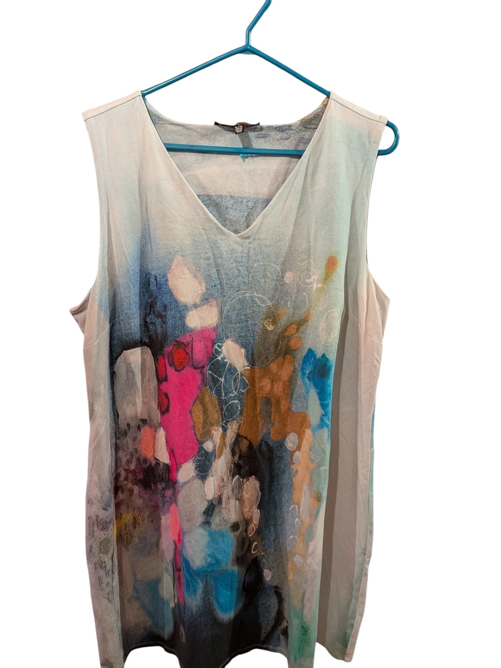 Abstract Watercolor V-Neck Sleeveless Dress in Multicolor
